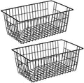 SANNO Freezer Baskets Metal Storage Organizer Bin Basket Wire Storage Basket for Kitchen Pantry Bathroom Large Metal Farmhouse Food Fruit Produce Organizer Bins,black,2