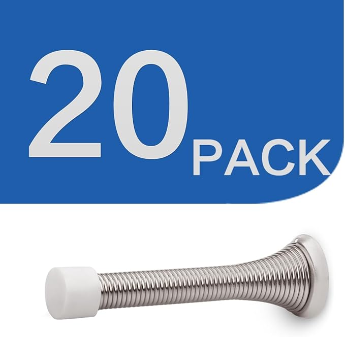 HOMOTEK 20 Pack Spring Door Stopper with Rubber Bumper Satin Nickel 3-1/8" Flexible Spring Heavy Duty Wall Door Stop Low Mounted Door Bumper for Home (Satin Nickel)