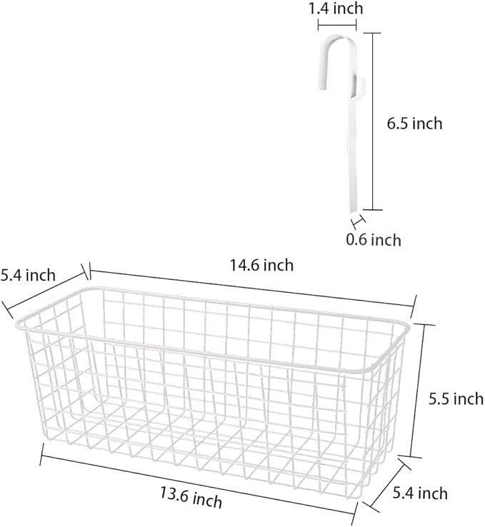 2 Pack Bedside Hanging Wire Basket for Storage Bedside Caddy Hanging Organizer Bunk Bed Shelf Holder Pocket for College Dorm Room Baby Bed Rails (White/Large)