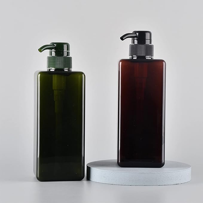 Pump Bottle, Refillable Plastic Empty Lotion Soap Dispenser Liquid Container for Bathroom Shampoo and Body Wash, 22oz/650ml Amber 2 Pack