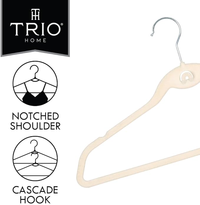 Heavy Duty Velvet Hangers with Cascade Hook, Durable, 360 Degree Rotatable Hook (20, Beige)