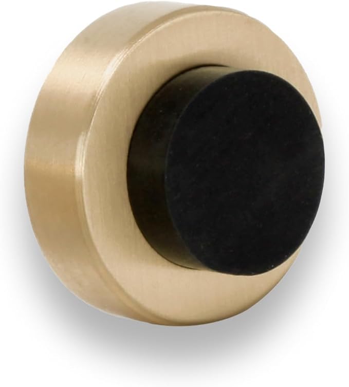 EVI | Wall Mounted Doorstop | Natural Silicone | Adhesive or Screw Installation | Brass Matte | Mod. I-254 (Brass Matte - Black Rubber)