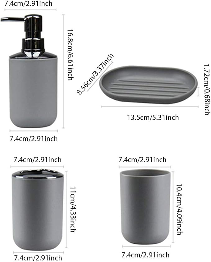 4pcs Bathroom Accessories Set, Toothbrush Holder Tooth Mug Soap Dish Liquid Bottle Bathroom Set Shower Countertop Vanity Organizer(White)