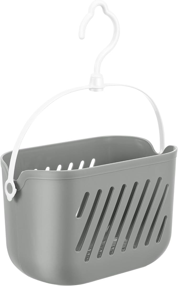 Plastic Hanging Shower Basket, 8.26 x 5.51 x 5.11 Inch, Portable Kitchen Organizer with Hook, Storage Basket for Garlic, Ginger, and Small Items
