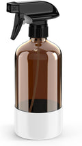 Amber Glass Spray Bottle with Silicone Sleeve Protection, 16 oz Refillable Spray Bottle for Cleaning Solutions, Plants, Aromatherapy, Facial Hydration (White Sleeve(Amber Bottle)