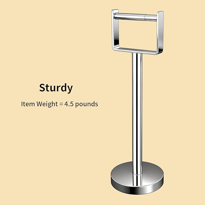 YUMORE Toilet Paper Holder Free Standing, Stainless Steel Toilet Paper Stand, Weighted Base Floor Tissue Roll Holder for Bathroom, Chrome 200UP