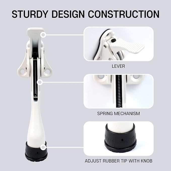 One Touch Kickdown Door Stopper, Door Holder, Heavy Duty Door Stops, Bottom of Door, Height-Adjustable Rubber Tips by HASHI (White 4 inch x 2pack)