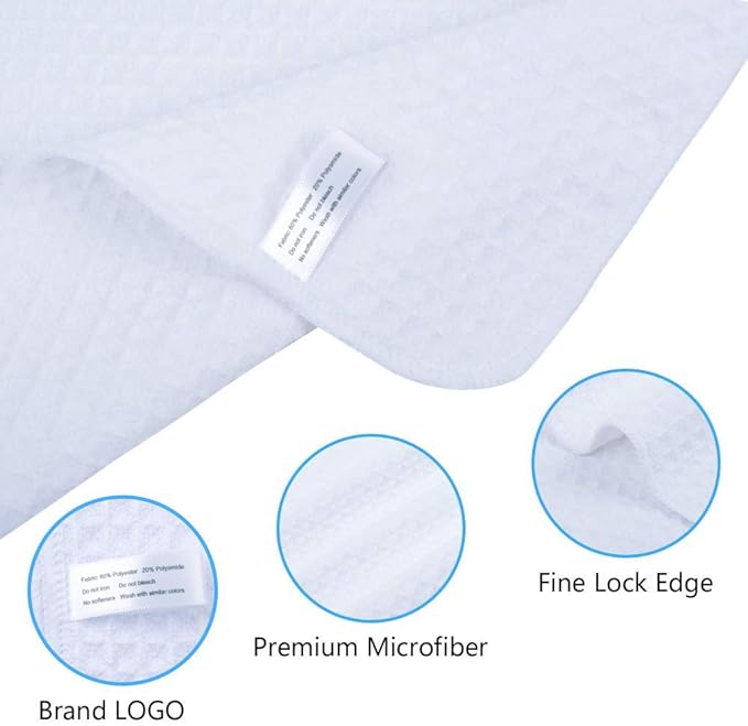 SINLAND Microfiber Dish Towel Sublimation Blank Towels DIY Microfiber Dishes Drying Towel and Kitchen Cleaning Cloth Waffle Towels 16inch X 24inch(6 Pack White)