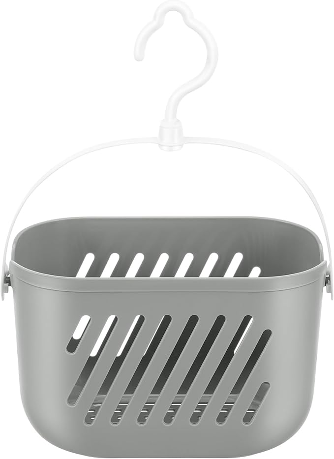 Gatuida Plastic Hanging Basket for Shower, Hanging Shower Caddy, Portable Storage Basket Kitchen Organizer with Hook for Bathroom Kitchen, 8.3 x 5.5 x 5.1 Inch (Grey)