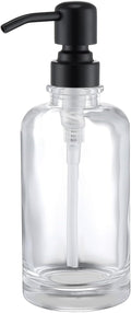 Bathroom Soap Dispenser Black, 11 oz Glass Cylindrical Bottles with Stainless Steel Pump Liquid Hand Soap Dispenser Kitchen