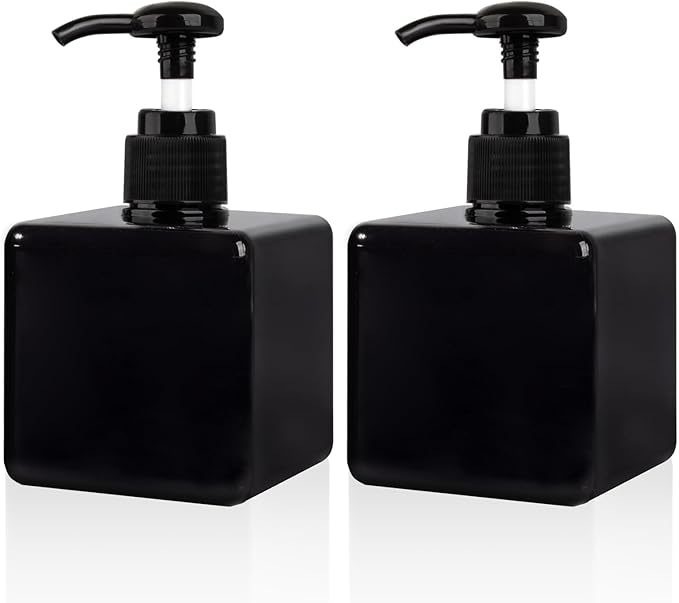 Hand Soap Dispenser, Plastic Pump Bottles, Refillable Empty Lotion Dispenser Liquid Container for Bathroom Kitchen College Dorm, 8.5 oz 2 Pack Black