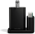 simplehuman Pulse Pump, 16 oz. with Caddy, Premium Soap Dispenser for Kitchen and Bathroom, Drip and Clog Free Valve, Mess-Free Wide Refill, Magnetic Caddy for Sponge, Matte Black Stainless Steel