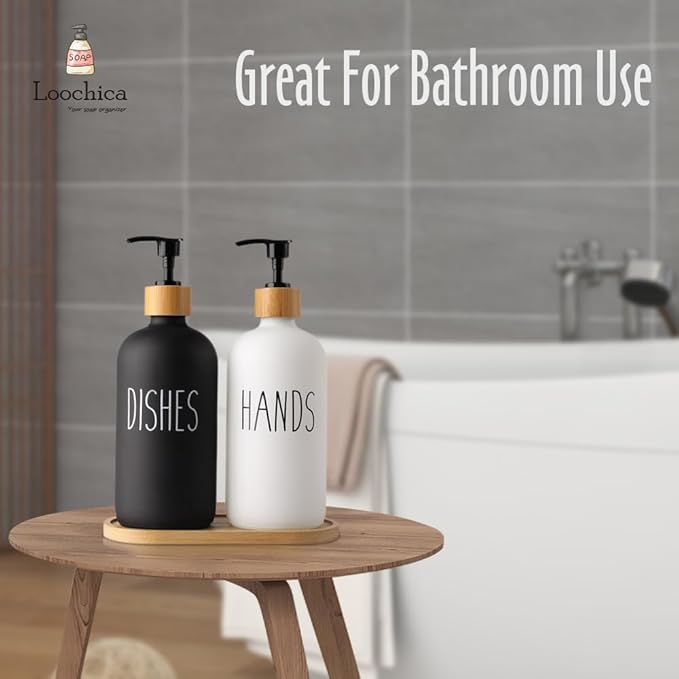 2 Pack Glass Soap Dispenser Set with Tray, Hand and Dish Glass Soap Dispensers for Kitchen Sink, Kitchen Soap Dispenser Set Suitable for Black and White Kitchen Decor