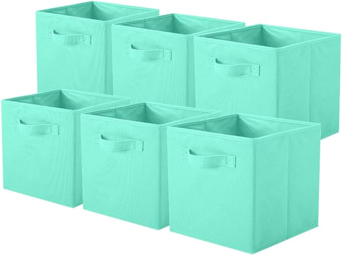 ShellKingdom Storage Bins, Foldable Fabric Storage Cubes and Cloth Organizer Drawer for Closet and Toys, 6 Pack (Mint Green)