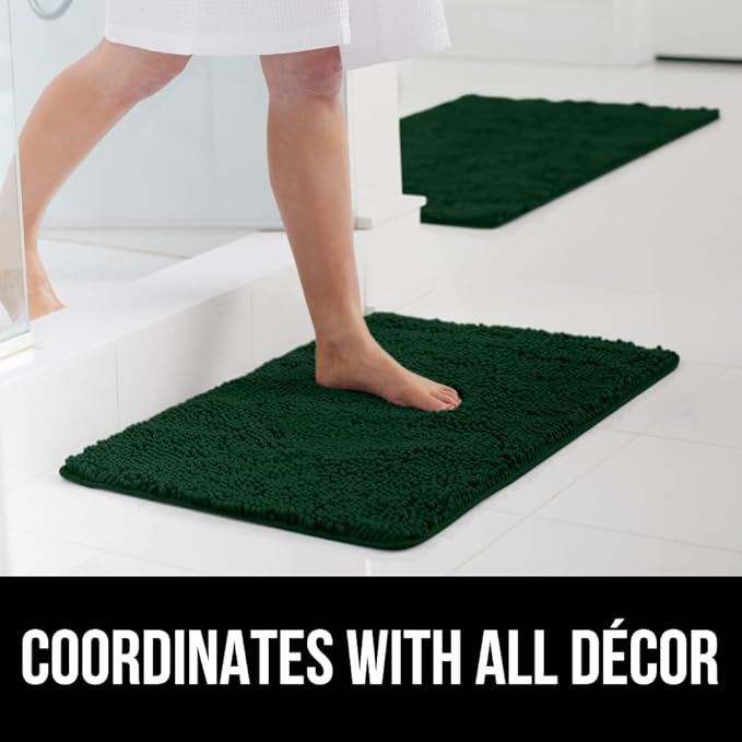 GORILLA GRIP Bath Rug Mat 30x20, Thick Soft Absorbent Chenille, Quick Dry Microfiber Mats, Rubber Backing Washable Shower Floor Rugs, US Designed Bathroom Bathmat Home Decor Accessories, Hunter Green