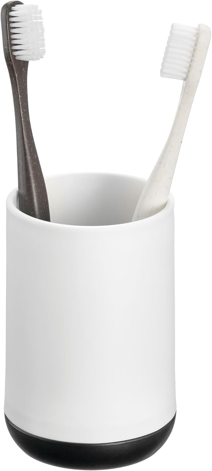 iDesign Toothbrush Holder with 3 Divided Sections for Bathroom or Vanity - Matte White/Matte Black