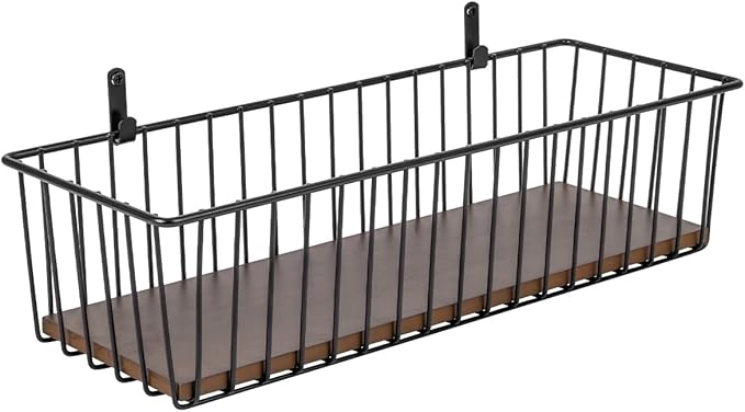 Wetheny Extra large Hanging Wire Basket with Detachable Wood Base and Steel Hooks - Farmhouse Décor Toilet Paper Basket - Wire Storage Organizer for Bathroom, Kitchen, Pantry, Garage ( 1 Pack)