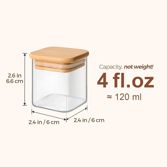 ComSaf 16Pcs Glass Spice Jars with Bamboo Lid, 4oz Airtight Square Spice Containers with 275 Black Lables, Empty Seasoning Jars for Spice Salt Sugar