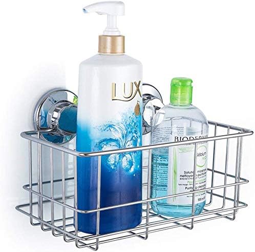 SANNO Suction Cup Shower Caddy Basket for Shampoo Combo Organizer Basket Stainless Steel Holder for Bathroom Storage，pack of 2