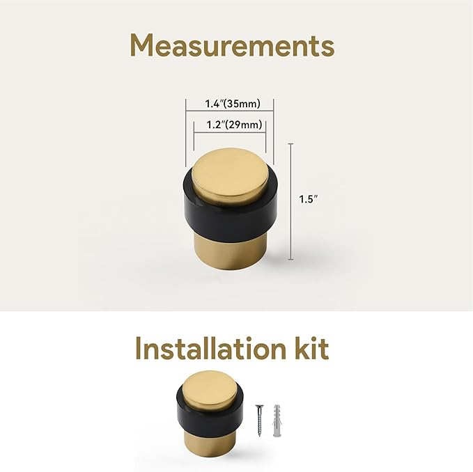 KHTUMEWARE 2 Pack 1-1/2 in Floor Door Stopper,Satin Brass Door Stop,Wall Protector Commercial Door Bumper Wedge Decorative Cylindrical Install Door stoppers on The Floor