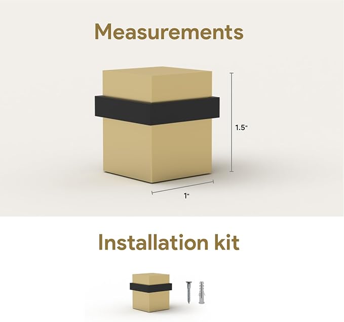 Mega Handles Square Floor Door Stopper, Quickly Installed Wall Protector Stopper, Wall Protectors from Door Knobs, Floor Door Stop with Mounting Hardware Included - Satin Brass - 1.5 Inch