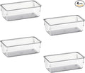 Acrimet Drawer Organizer Modular, Box Tray Storage Bins for Office, Home, Makeup, Kitchen, Junk Drawer (4 Pieces) (Clear Crystal Plastic)