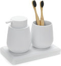 Bathroom Accessories Set, Modern 3 Pcs Bathroom Essentials - Soap Dispenser, Toothbrush Holder & Tray, Countertop Vanity Organizer (White)