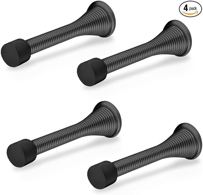 Door Stoppers for Wall – Spring Door Stopper – Black Door Stops – 3-1/4" – Black Door Stopper – Pack of 4 – Door Stoppers for Bottom of Door – Doorstop – Door Stops for Wall – Home, Offices, Schools