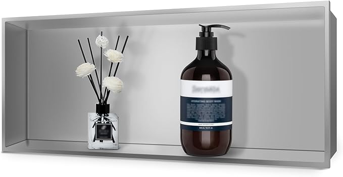 BATHFINESSE Shower Niche No Tile Needed 24 x 12, Niche for Shower Wall, Insert Tile Ready Recessed, Over Mount Installation, Brushed Nickel