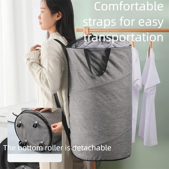 Large Laundry Basket，Waterproof, Freestanding Laundry Hamper, laundry baskets on wheels，Collapsible Tall Clothes Hamper with Extended Handles for Clothes Toys in the Dorm and Family-(72L) (blue)