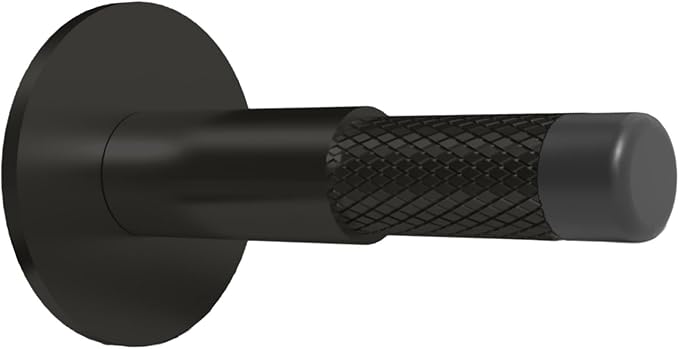 Mega Handles Knurled Baseboard Door Stopper - Heavy Duty Door Stoppers for Bottom of Door, Zinc Alloy Door Stops with Rubber Tip - Matte Black