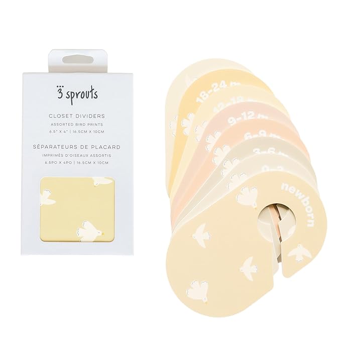 3 Sprouts Baby Closet Dividers Set of 8 - Toddler Clothes Organizer Hanger, Double-Sided Size Labels - Nursery Organization for Newborn Clothing, Infant, Boy & Girl - Bird