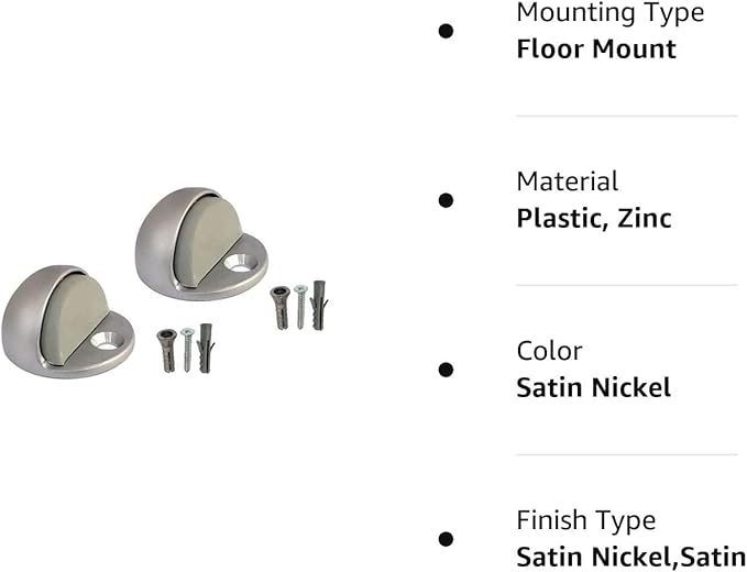 QCAA Low Dome Floor Door Stop, H 25.4 x Diameter 44.5mm, Zinc Die Cast, Satin Nickel, Made in Taiwan, 2 Pack
