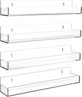 Clear Acrylic Floating Shelves Wall Mounted 15 Inch Invisible Kids Bookshelf Figurine Display Shelf Spice Rack for Office Bathroom Kitchen (4 Pack)
