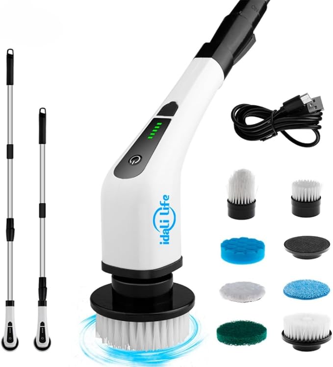 Electric Spin Scrubber with Interchangeable Brush Heads, 8 Pieces