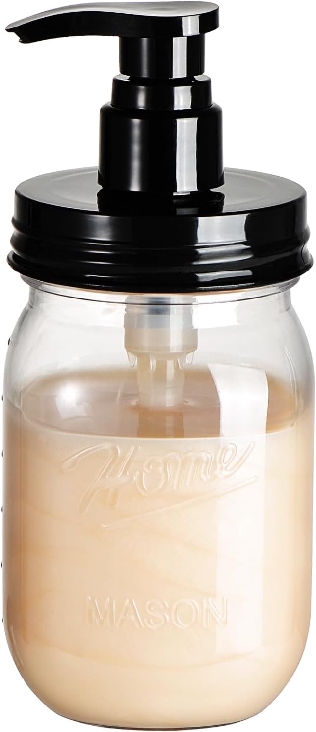 Amolliar Plastic Mason Jar Soap Dispenser with Pump Lid,16OZ Refillable BPA-Free Hand Soap Dispenser Set with Cute Lables - Farmhouse Decor for Kitchen/Bathroom, Liquid Soap,Dish Soap, Lotion