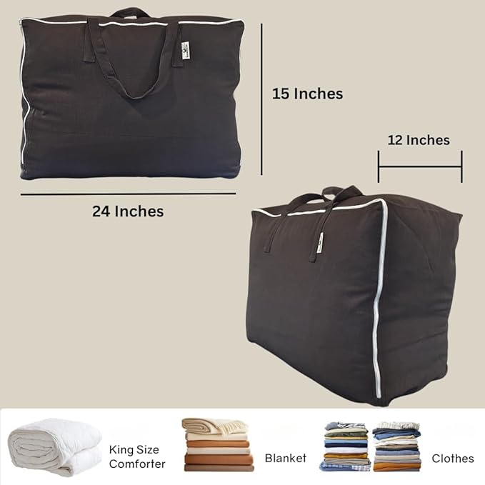 Blanket and Comforter Storage Bag with Handles for Comforters, Blankets, Linens and Garments | Underbed/Wardrobe Breathable Closet Organizer Bag (X-Large (24"x15"x12"), Black)