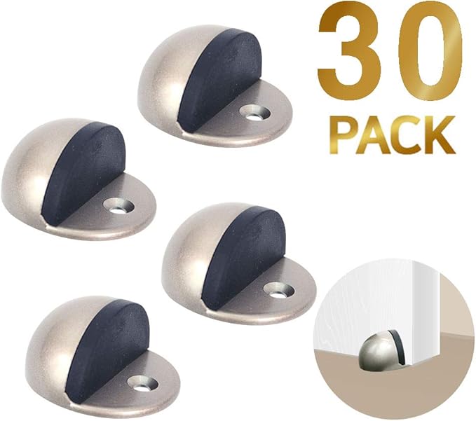 Floor Door Stopper Satin Nickel with Rubber pad, Semicircle Shaped Door Stopper, Stainless Steel for Protecting Wall (2inch x 30pack, Dark Grey)