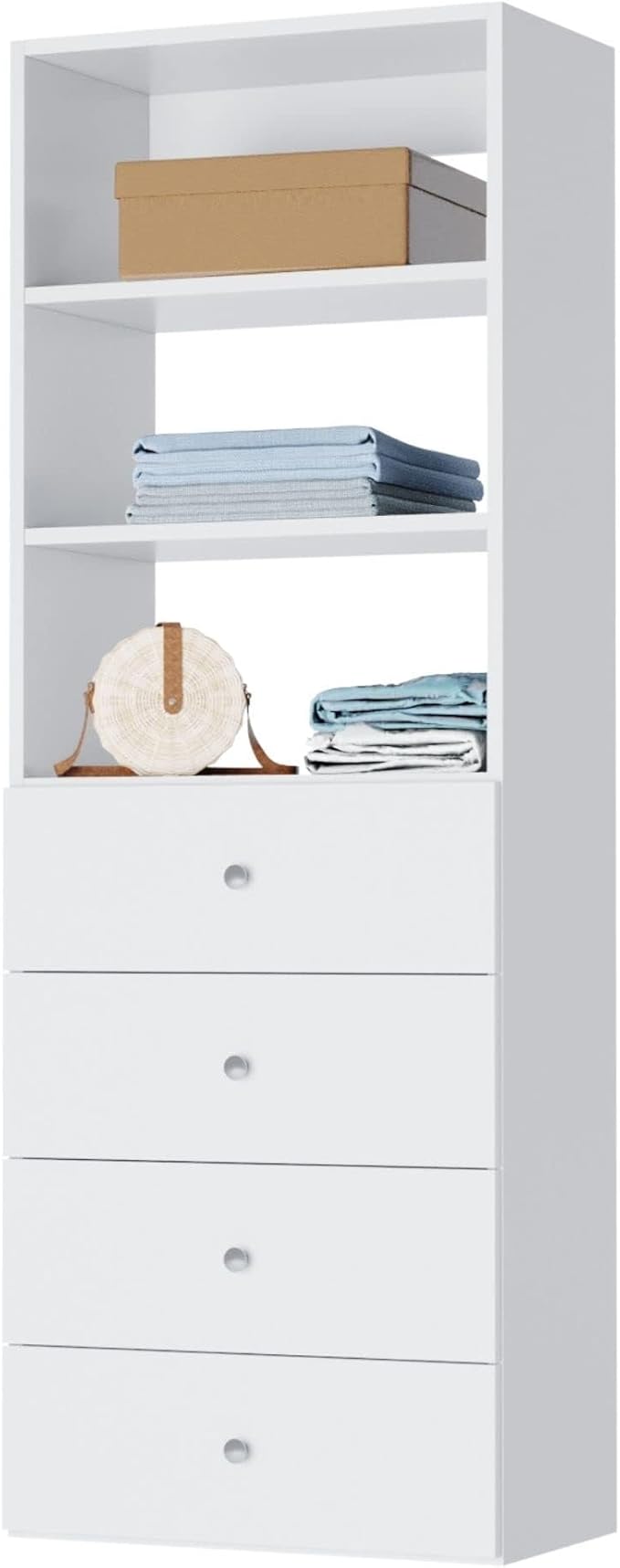 Closet Shelves Tower - Modular Closet System With Drawers (4) - Corner Closet System - Closet Organizers And Storage Shelves (White, 31.5 inches Wide) Closet Shelving