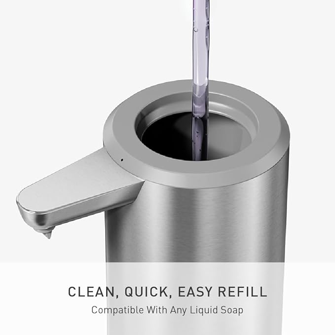 simplehuman Liquid Sensor Pump, 9 oz. with Caddy, Automatic Soap Dispenser for Kitchen and Bathroom, Touchless Motion Sensor, Variable Dispense, Rechargeable, High Grade Brushed Stainless Steel