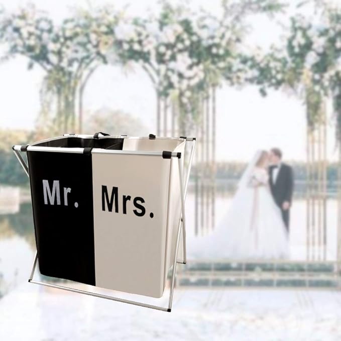 Nicesail Laundry Hamper 2 Section for Husband&Wife Parents or Couple, Clothes Basket Laundry Wedding Gift, Washing Storage Basket with Handle, Waterproof Bag Foldable Aluminum Frame Bathroom Bedroom