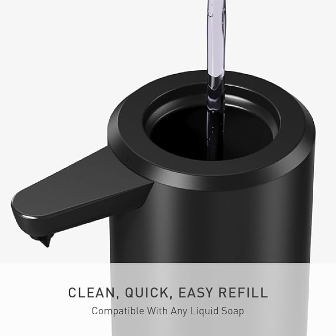 simplehuman Liquid Sensor Pump, 9 oz. with Caddy, Automatic Soap Dispenser for Kitchen and Bathroom, Touchless Motion Sensor, Variable Dispense, Rechargeable, High Grade Matte Black Stainless Steel
