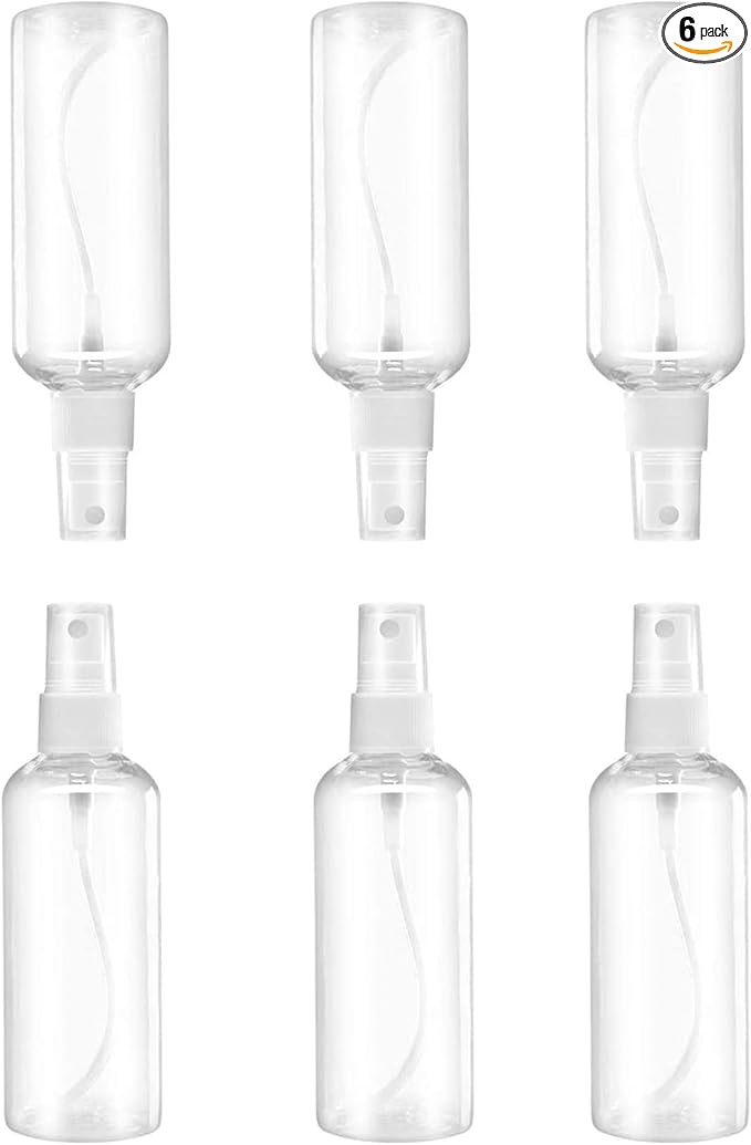 Spray Bottles 6 pcs, Refillable Cosmetic Spray Bottles, Small Refillable Liquid Containers, 2oz/50ml Clear Empty Fine Mist Plastic Mini Travel Bottle