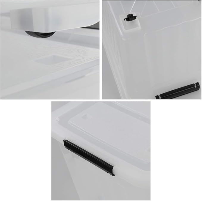 Callyne 70 L Clear Plastic Large Storage Box with Wheels, Set of 4 LargeLatch Plastic Box for Storage