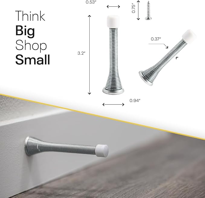 Door Stoppers for Wall – Spring Door Stopper with Rubber Tip – 3-1/4" – Pack of 4 – Doorstop – Ideal for Home, Offices, Schools