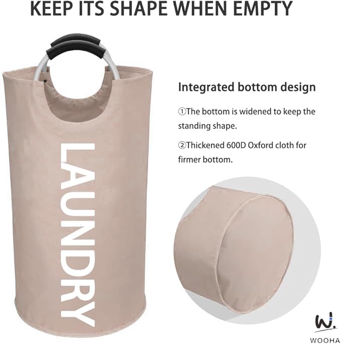 WOOHA 125L Large laundry basket,Collapsible laundry hamper, Tall Clothes Baskets Folding Washing Bin Foldable Fabric Hamper Bags for Bedroom, Closet,Bathroom,College,laundry bag,khaki