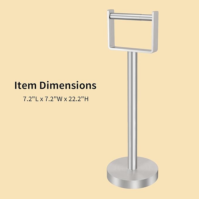 YUMORE Toilet Paper Holder Free Standing, Stainless Steel Toilet Paper Stand, Weighted Base Floor Tissue Roll Holder for Bathroom, Brushed Nickel 200UP