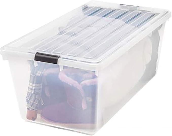 IRIS 91 Quart Buckle Down Storage Box, Clear, Pack of 1