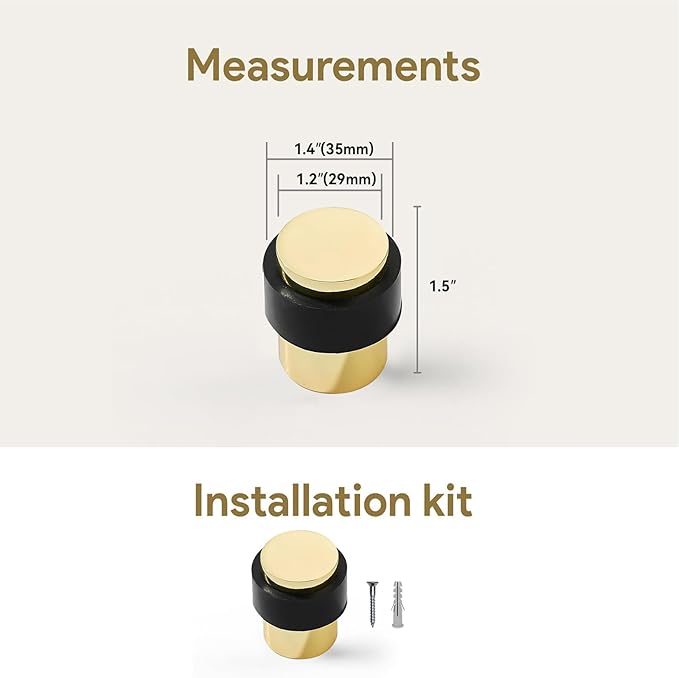 KHTUMEWARE 2 Pack 1-1/2 in Floor Door Stopper,Polished Brass Door Stop,Wall Protector Commercial Door Bumper Wedge Decorative Cylindrical Install Door stoppers on The Floor