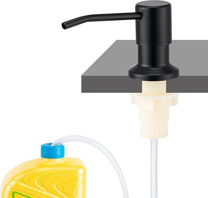 Soap Dispenser for Kitchen Sink, Built in Sink Soap Dispenser (Matte Black), Countertop Dish Soap Dispenser Stainless Steel Pump with 47" Extension Tube kit, No Need to Frequent Refills